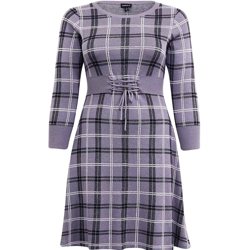 TORRID GREY PLAID SWEATER KNIT CORSET SKATER DRESS SIZE 3